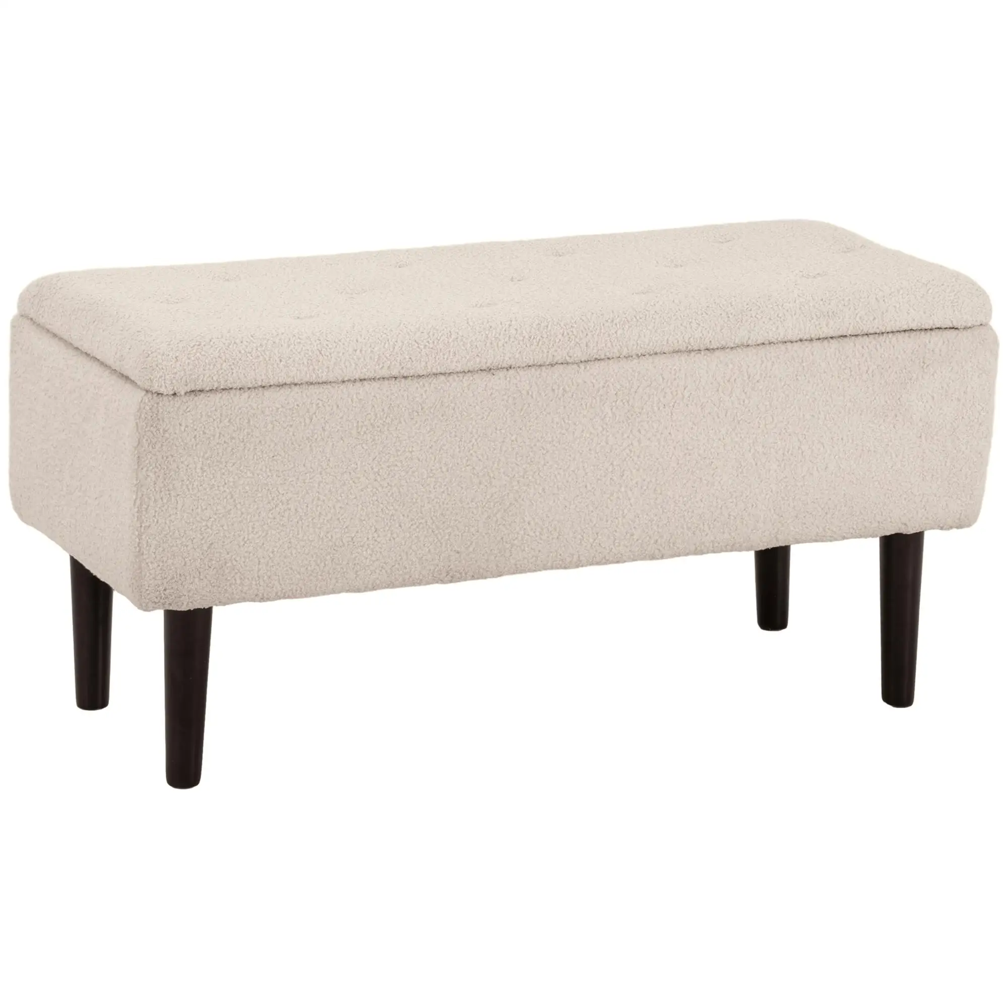 Banc de rangement beige 95x38x45 cm avec espace de rangement de 57L, pieds en bois d'hévéa et capacité de charge de 120kg