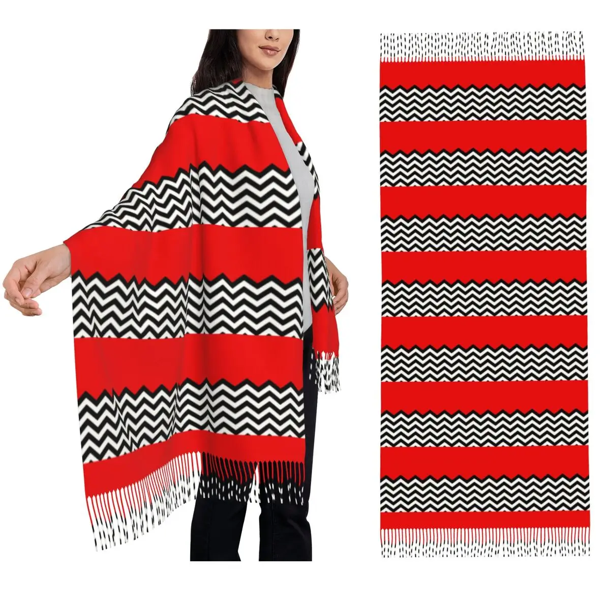 

Twin Peaks - Black Lodge Pattern Scarf Tassel Scarves Women Soft Warm Shawls and Wraps Long Fall Winter Shawl Wrap