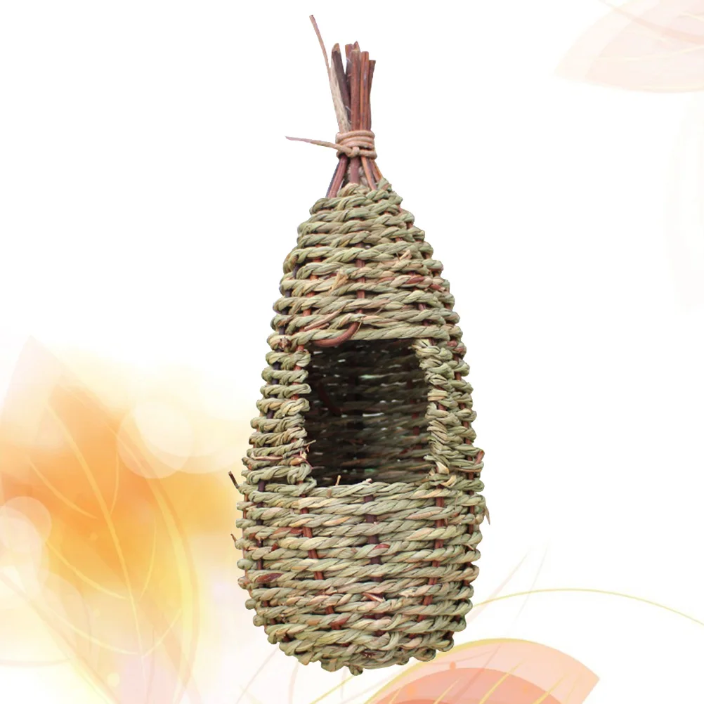

Straw Birdhouse Idyllic Grass Woven Bird Nest Box Rustic Hanging Garden Indoor Outdoor Breeding Birds Ornament