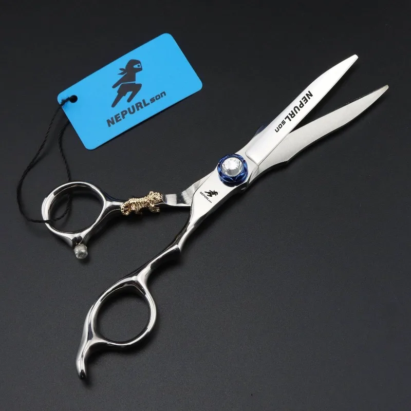 NEPURLson 6.0-inch diamond high-screw small golden tiger handle hair scissors for straight cutting, willow leaf scissors, sharp