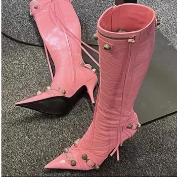 2023 new women&#x27;s pointed toe thin high heels long boots fashion over the knee boots European and American party boots size 46