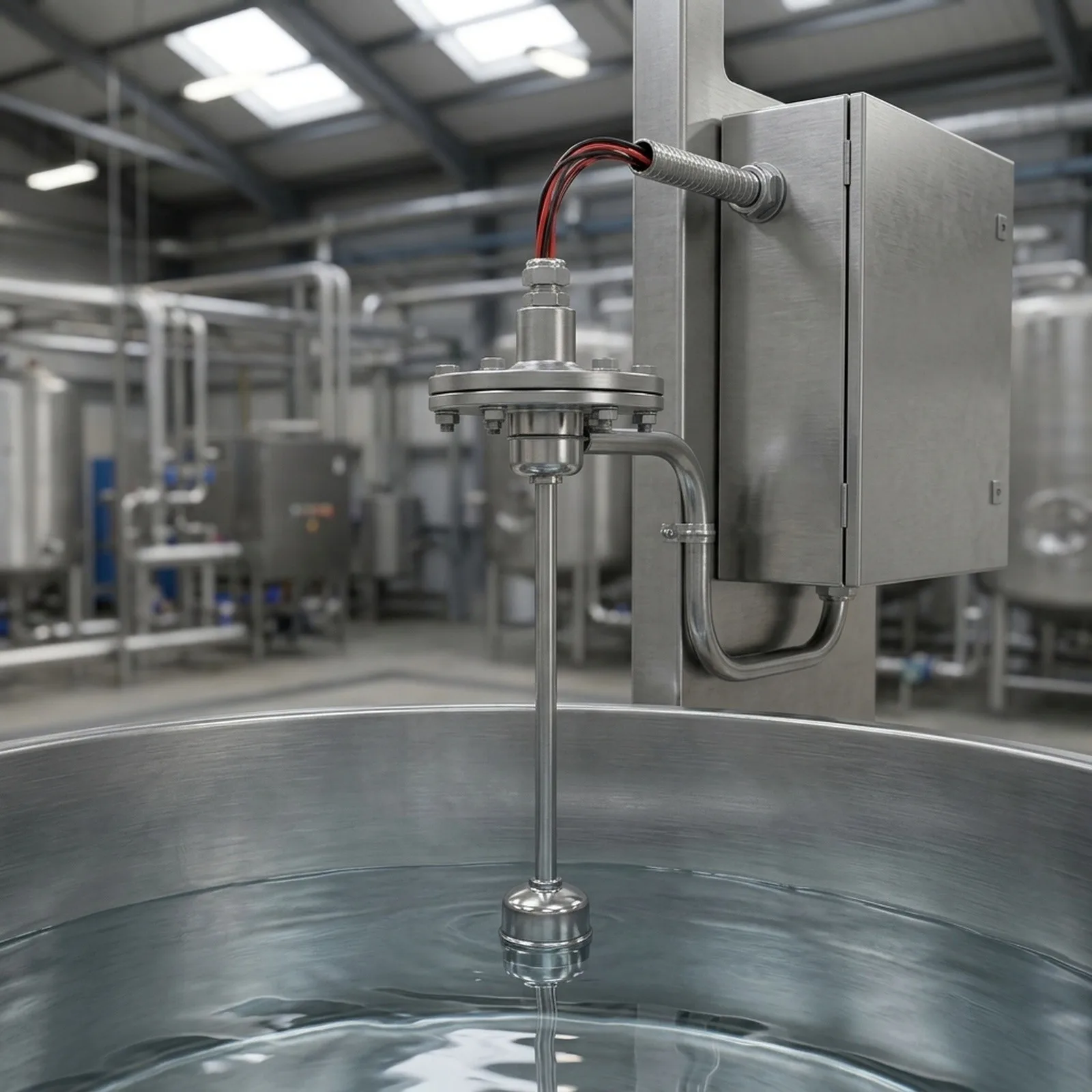 Vertical Float Switch in Stainless Steel for Liquid Level Sensing with Operating Temperature Range 10C to 120C