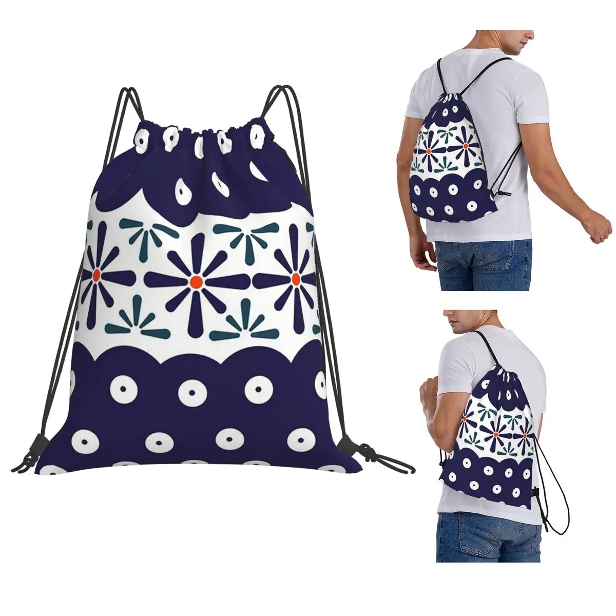 Polish Design Of Traditional Ceramics Backpacks Casual Drawstring Bundle Pocket Sports Bag Book Bags for Man Woman Students