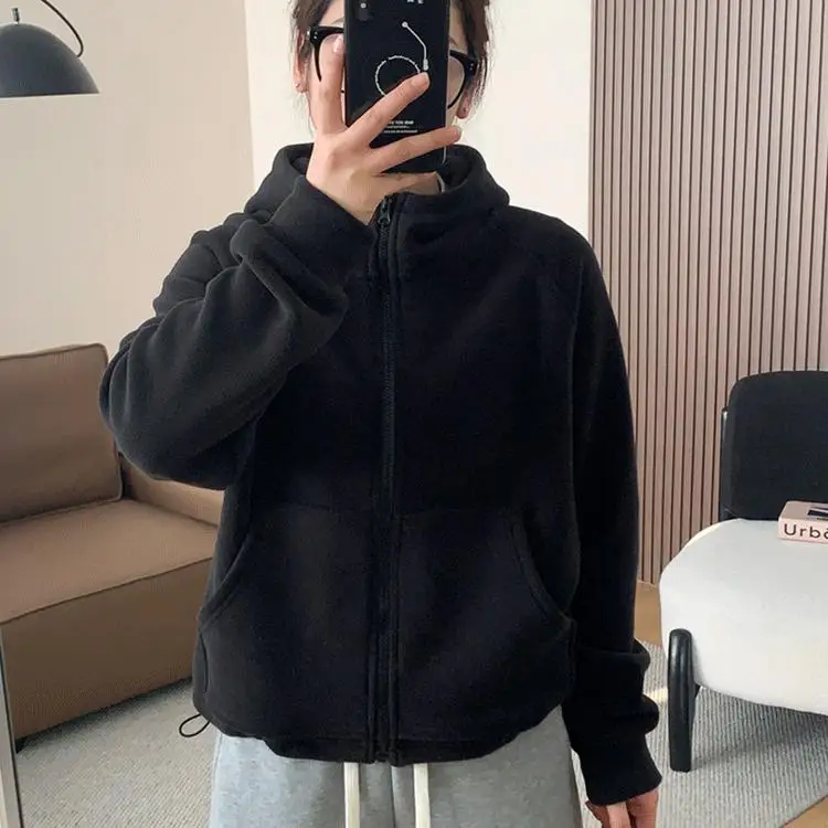 

plus Size Double-Faced Fleece Jacket Korean Style Loose Women's Outerwear Anti-Aging Autumn Winter Coat for All Body Types