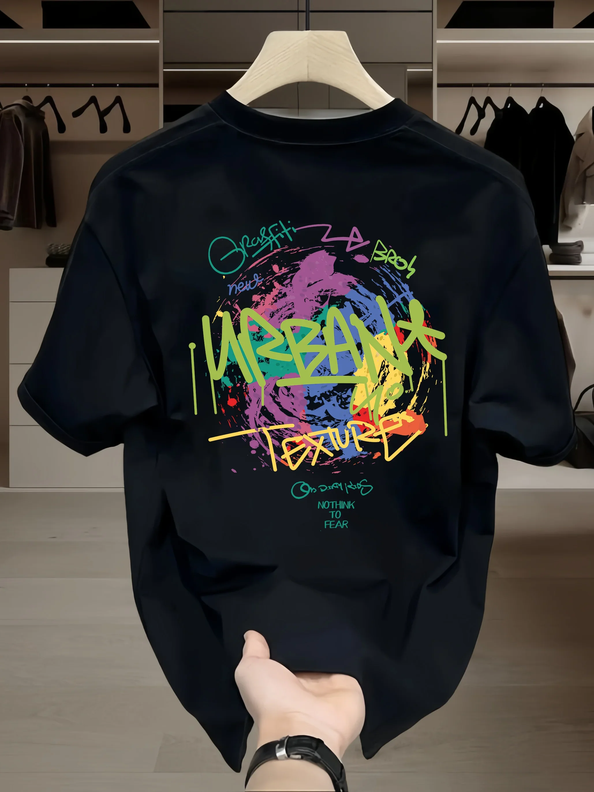 

Summer Fashion Heavyweight Retro Men's English Letters 100% Cotton Printed Round Neck High-quality Casual Fitness Street T-shirt