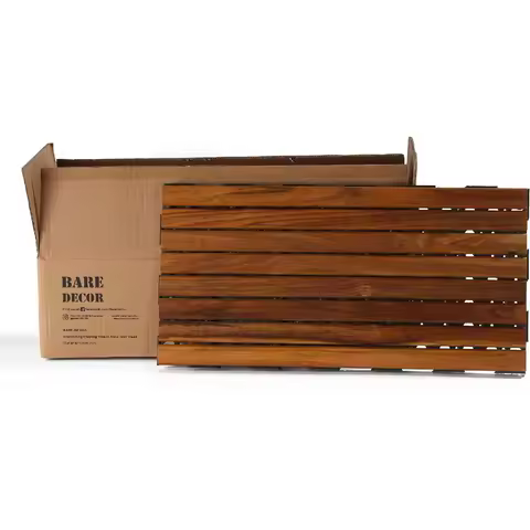 FloorKNKT Interlocking Teak Wood Floor Patio Deck Tiles in (Set of 6) 12x24 inch