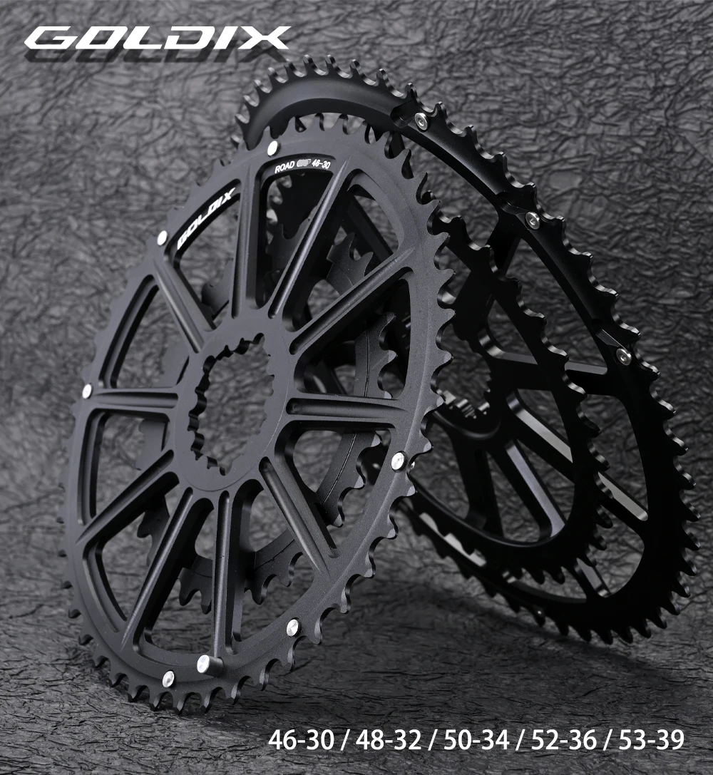 GOLDIX 3-Bolzen-Einteiliges Rennrad-Gravel-Doppelkettenblatt 53-39T 52-36T 50-34T 48-32T 46-30T 10-12-Gang-Kurbelgarnitur Kettenblatt – Detail 1
