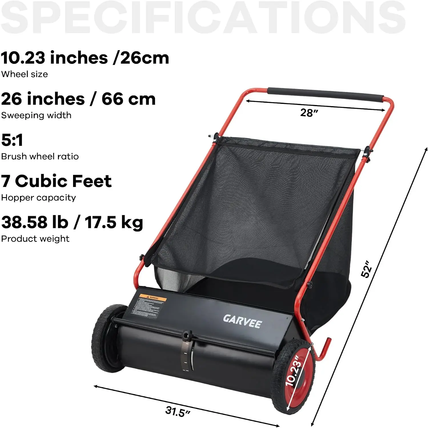 26 Inch Manual Leaf Collector Multifunctional Leaf Lawn Collector Hand Push Sweeper Cleaning Tool for Yard Garden Cleaning Large-Capacity Mesh Hopper