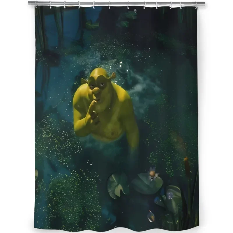 

PO01 Современная 3D-печать Шрек в болотной занавеске для душа Пейзажная занавеска для ванны с крючками для ванной комнаты водонепроницаемый пейзаж...7&u #