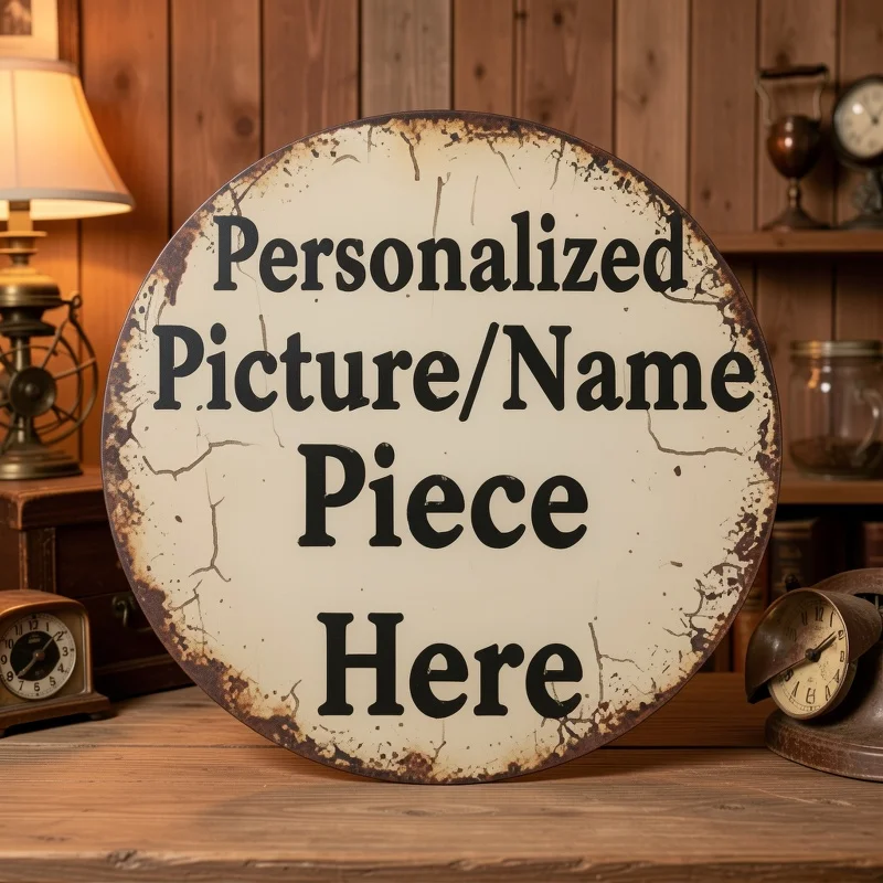 Customized Retro Round Metal Wall Sign, Personalized Custom Picture Name Metal Plaque, Vintage Home Hanging Gift - view 4