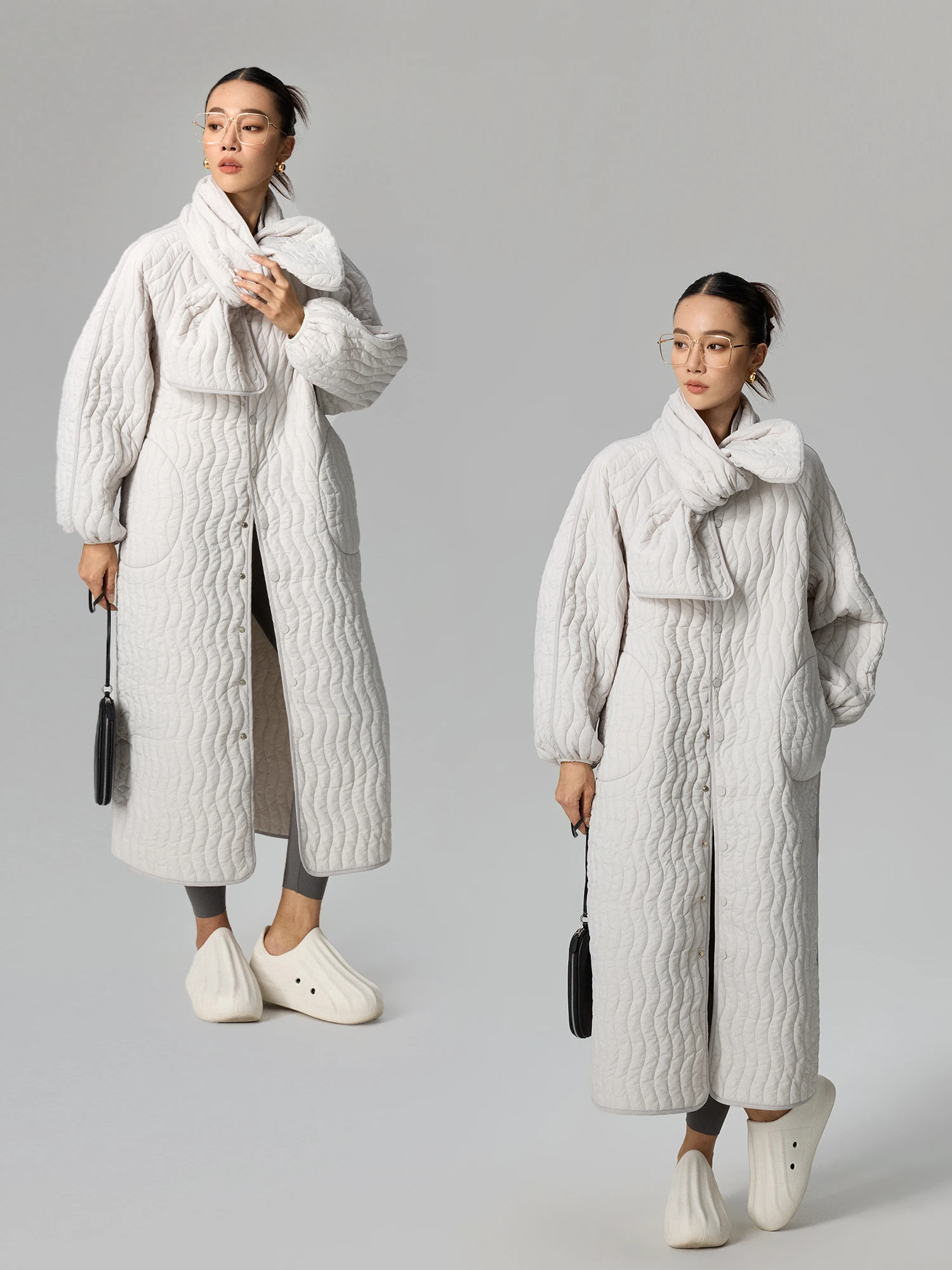 

Зимнее длинное хлопковое пальто ZzZHANG свободного кроя ниже колена с волнистым швом, утепленное, из нейлона, с круглым вырезом и застежкой на одну пуговицу