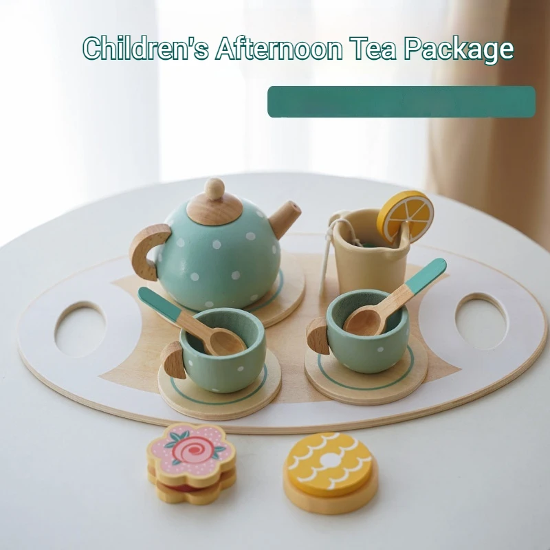 Wooden Afternoon Tea Set Toy Children Pretend Play Cooking Toy Girls Boys Role Play Game Kids Simulation Kitchen Toy