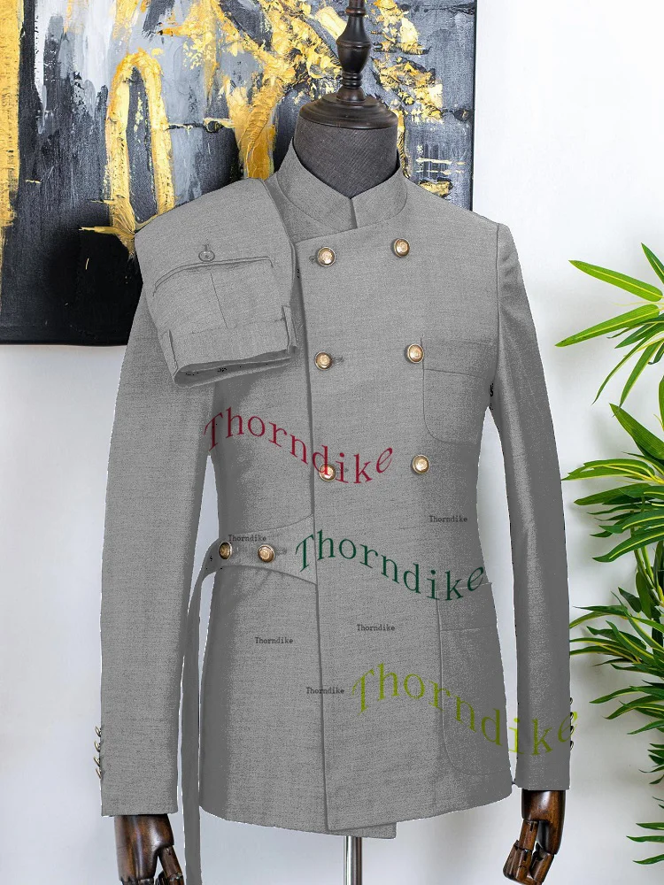 Thorndike 2024 Neuankömmling 2 Stück Herren Business Anzüge reguläre Passform Stand Revers Prom Smoking für die Hochzeit (Blazer Hosen) – Detail 12