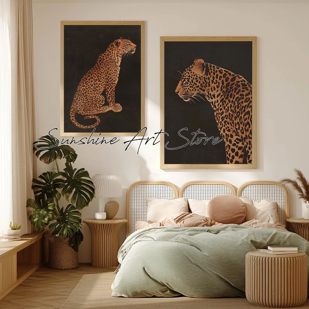 Leopard Profile Wall Art Bold Jungle Cat Poster Lack Background Wild Animal Decor Safari Wildlife Leopard Canvas Painting Decor