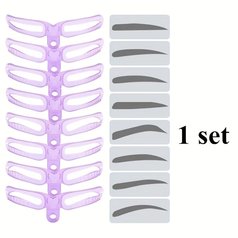 8-Piece Eyebrow Stencil Set: Low Allergenic, Silicone Brushes, ABS Plastic Handles - Perfect for All Skin Types