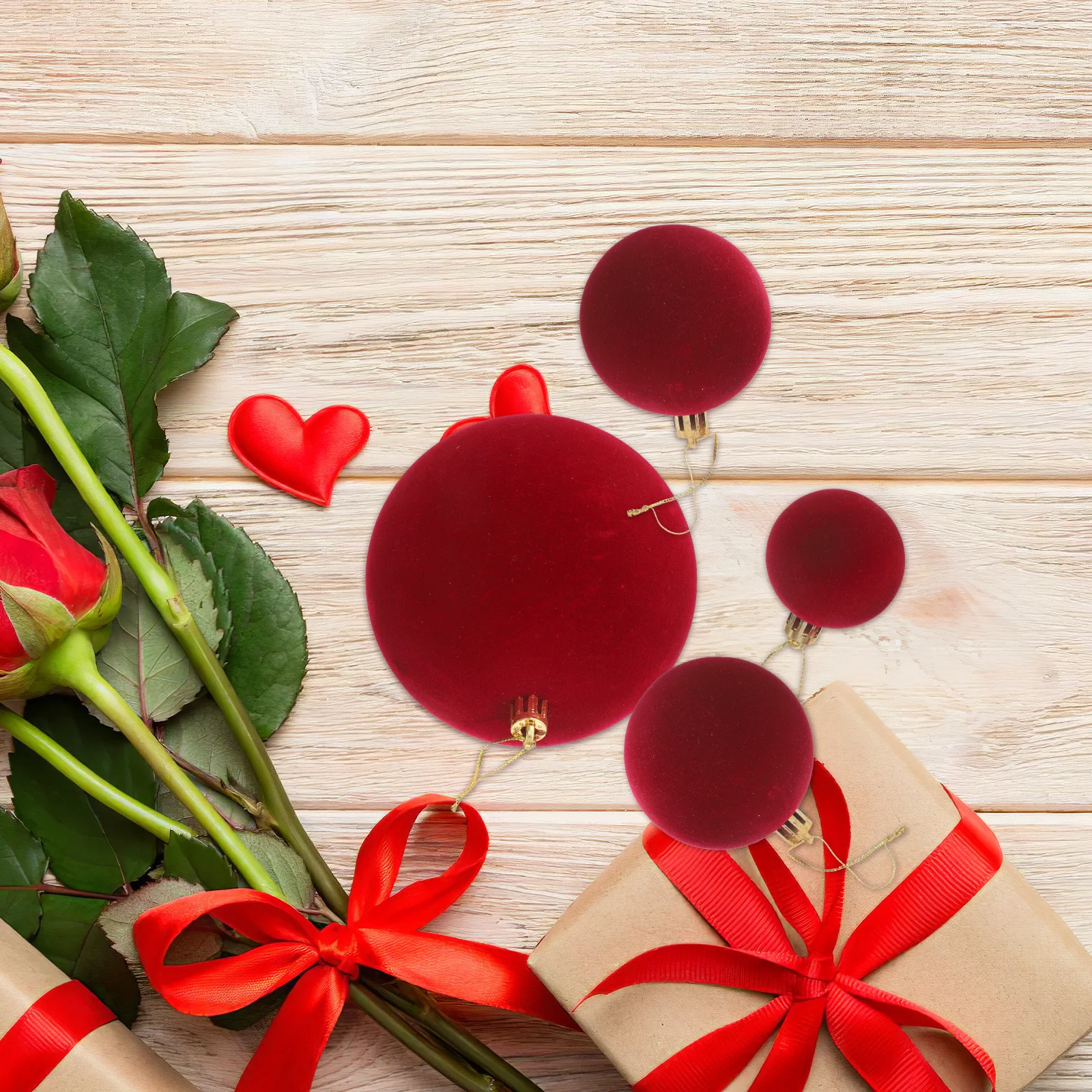 

15pcs Ball Ornaments Valentine'S Day Decorations Flocked Shatterproof Baubles For Party Room Tree Decor Large Soft Round Vintage