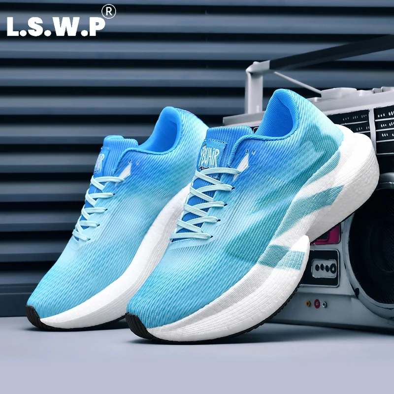 Men's Running Shoes, Tennis Shoes, Personalized Leopard Print Gradient Racing Running Shoes, Men's and Women's High-Elastic Thick-Soled Cushioning Sports Shoes, Lightweight Fly-Knit Mesh Breathable Running Shoes, Non-Slip Wear-Resistant Outsole, Marathon Training, Outdoor Fitness, Multi-Color Sports Shoes