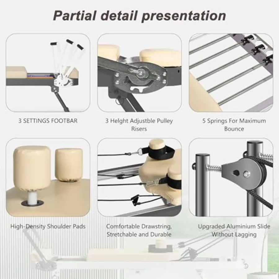 Foldable Pilates Reformer Machine for Home Gym 330lbs Capacity with Alloy Springs 5 Elastic Bands Space-Saving Design for Begin - Image 5
