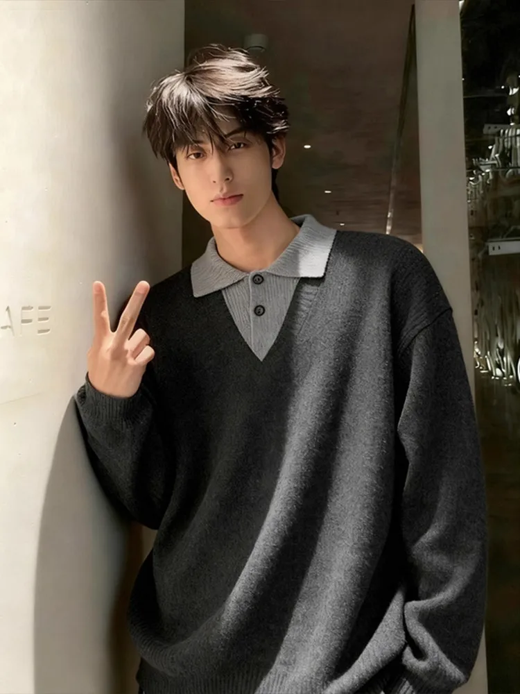 

Deep Grey Collar Knitwear Men's Base Layer Inner Wear Winter Casual Style Long Sleeve Thermal Comfortable Loose Fit Knit...