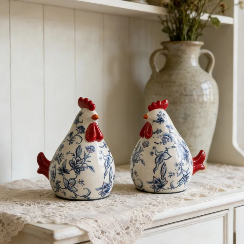Retro Ceramic Painted Rooster Handicrafts Living Room Entrance Home Decoration 2026 Статуэтки Кошек تحف كبيره للمنزل view 2
