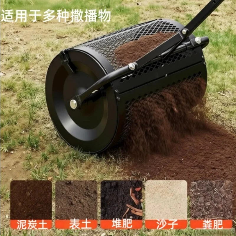 Compost Spreader Roller for Lawn Topsoil, Steel Mesh Manure Spreader for Garden, Push Pull Design