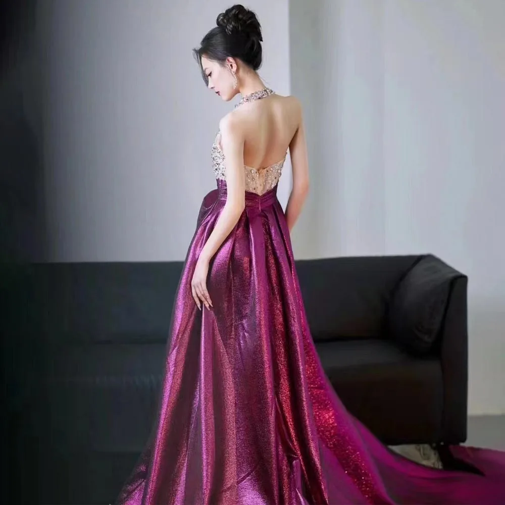 LZPOVE Evening Dresses Luxury 2024 Elegant Sleeveless A Line Prom Dress Saudi Robes De Soirée Beaded Backless Prom Gown