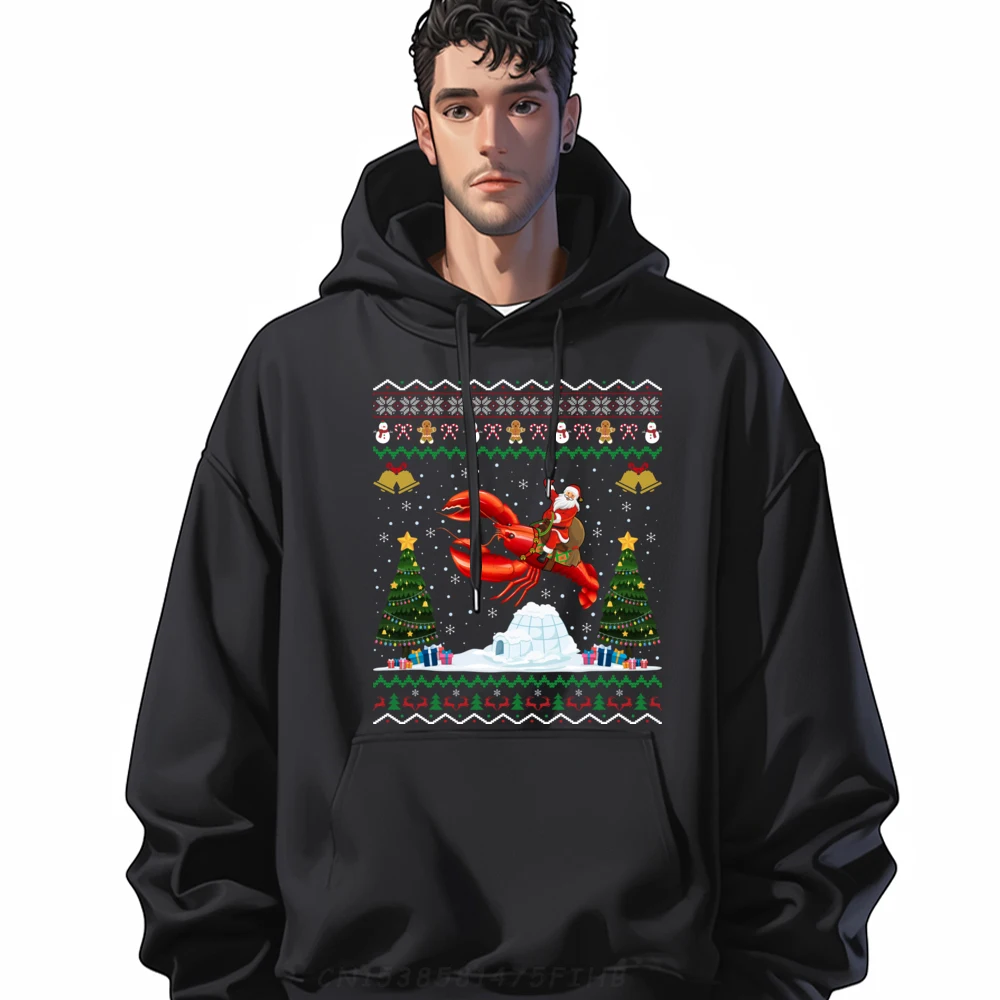 

Lobster Ugly Xmas Santa Riding Lobster Christmas Luxury Hoodie High Quality Men's Winter Clothes