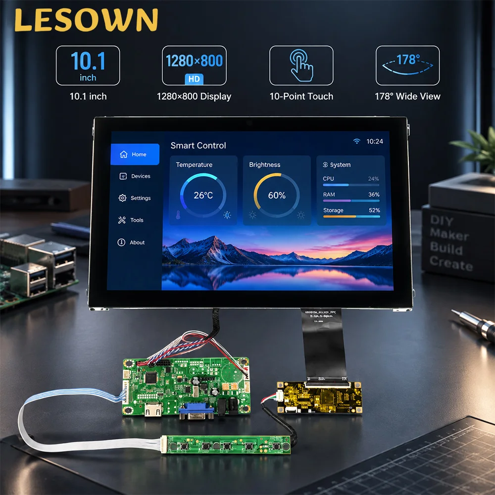 LESOWN Kit de Visualización 10.1 inch 1280x800 Plug & Play 178° Wide View Monitor Táctil for Control Systems