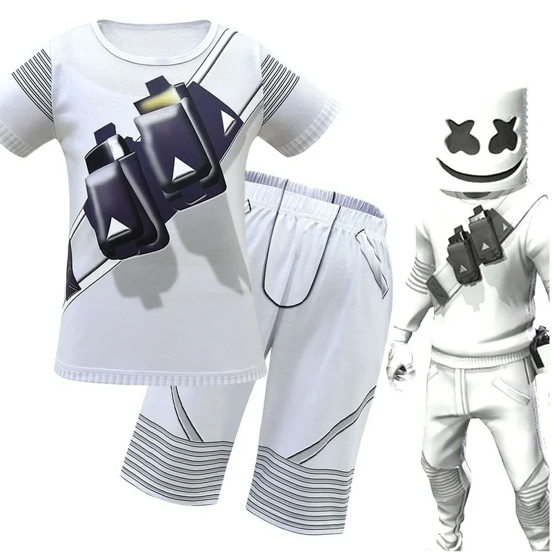 Kids Cosplay Costumes Marshmello Rock Summer T-shirt shorties Sets DJ Mask Anime Children's Halloween Cosplay Costumes