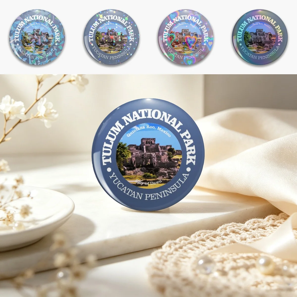 Tulum National Park (NP) Pin Holographic Star Heart Pin Brooches Laminated Button Fashion Accessory