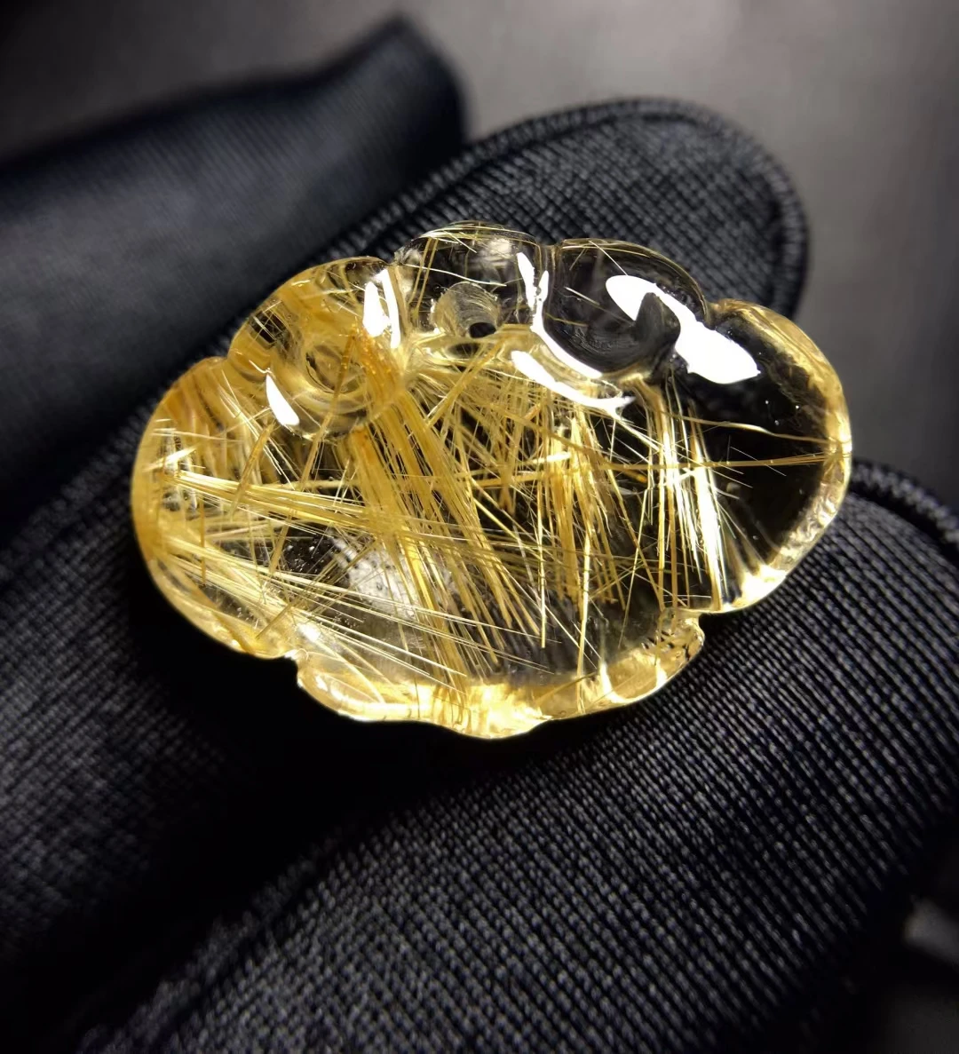 Natural Gold Rutilated Quartz Lock Pendant Necklace Jewelry 23.3*16.7*8.2mm Yellow Rutilated Women Men AAAAAAA