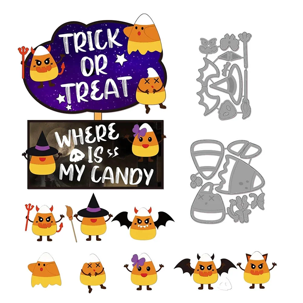 2 Sets Halloween Metal Cuts Die Candy Corn Template Mould Trick or Treat for DIY Scrapbooking Embossing Card Making Craft Decor