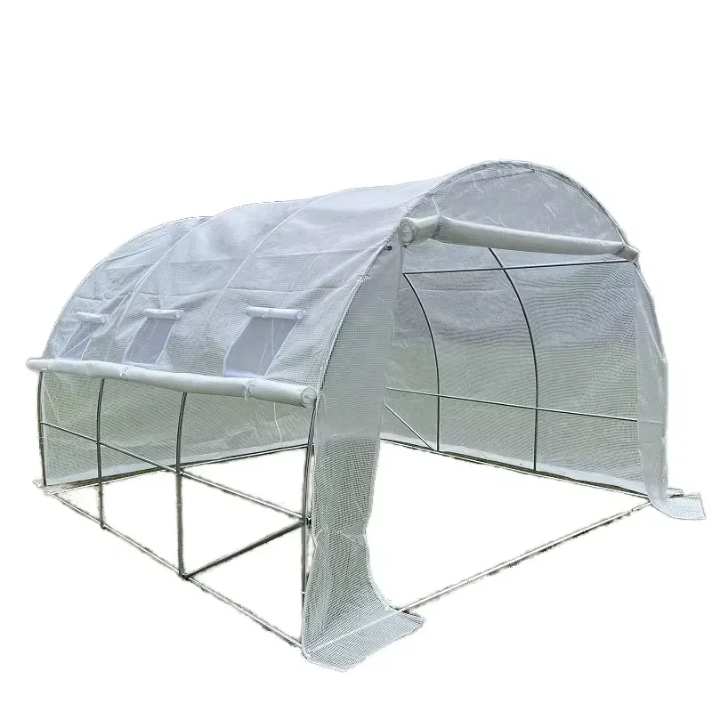 Low Cost White UV Treated Waterproof Plastic Tunnel Greenhouse Easily Assembled Round Green Houses with Metal Frame for Sale