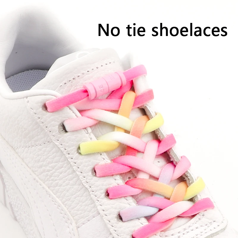 Rainbow Laces Without Binding Kids Adult Elastic Shoelaces Rubber Bands For Shoes Round Capsule Buckle Sneaker Strap Accessories