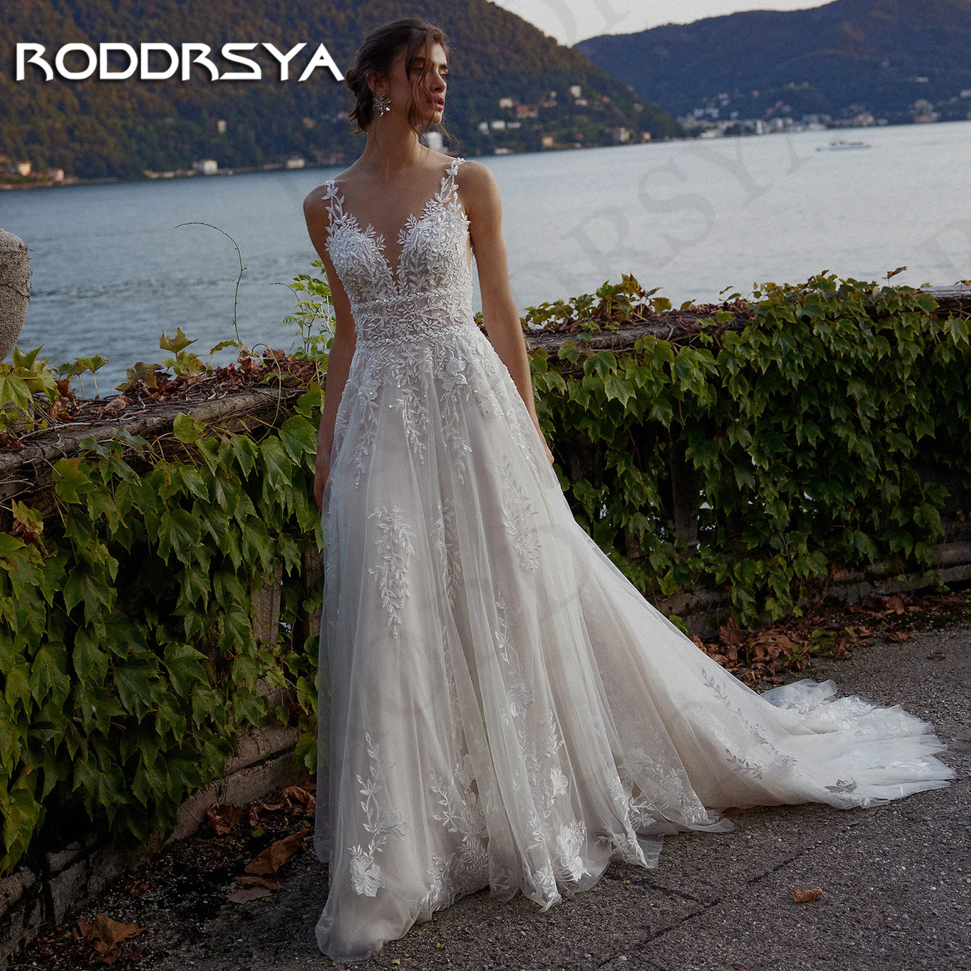 RODDRSYA Elegant A Line Tulle Wedding Dress Luxury Appliques Lace Backless Bridal Dresses Sleeveless vestidos de novias 2024