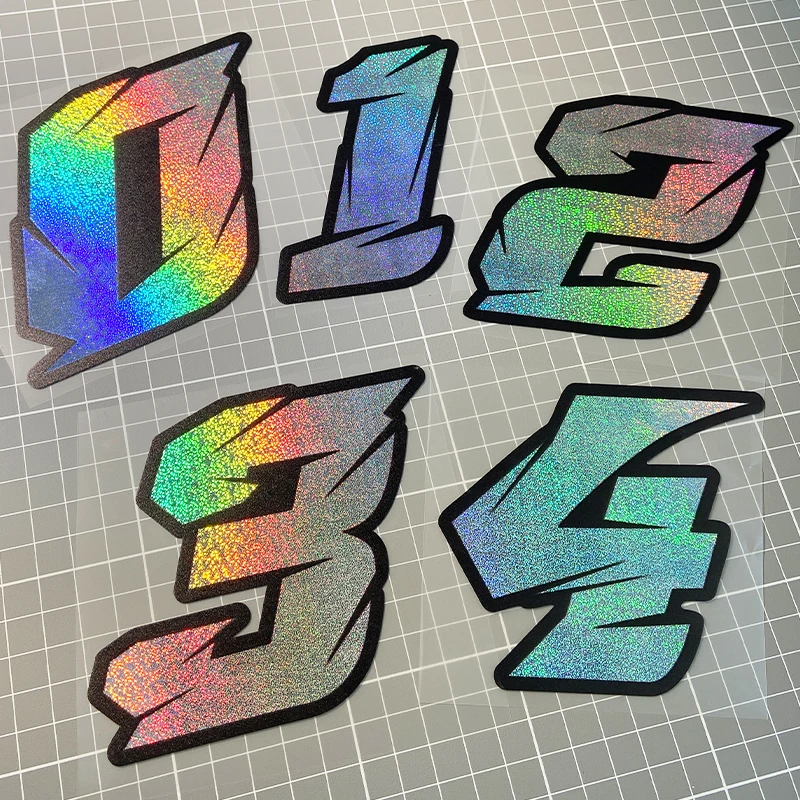 1PC Laser Motorcycle Number Stickers Waterproof for Motorbike Helmet Fuel Tank Fairing Scooter Body Arabic Numerals Vinyl Decals