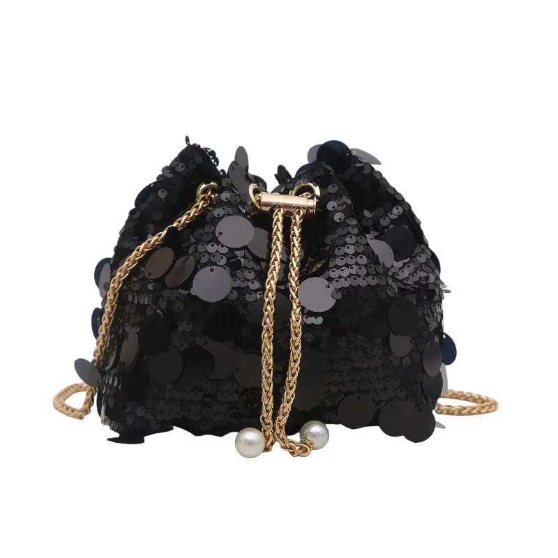 Fashion Shining Sequin Women's Bucket Bag New Style Drawstring Chain Crossbody Bag Dinner Party Clutch Purse Sac A Main Femme