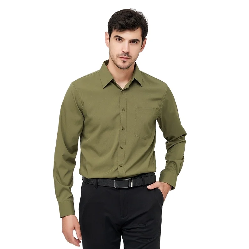 Men Breathable Business Shirts Wrinkle Resistant No-iron Breast Pocket Trendy Quality Tops & Tee Stretch Dress Shirt Man Clothes