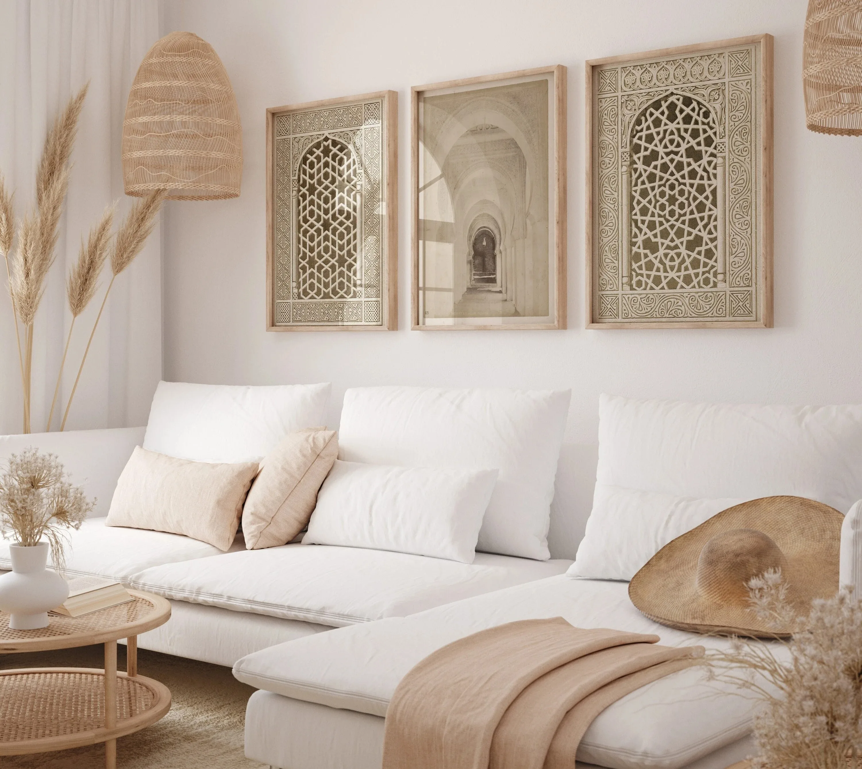 3pcs Frameless Canvas Painting /Set Islamic Mosque Window Canvas Posters Muslim Architectural Geometry Wall Art Prints for Middl