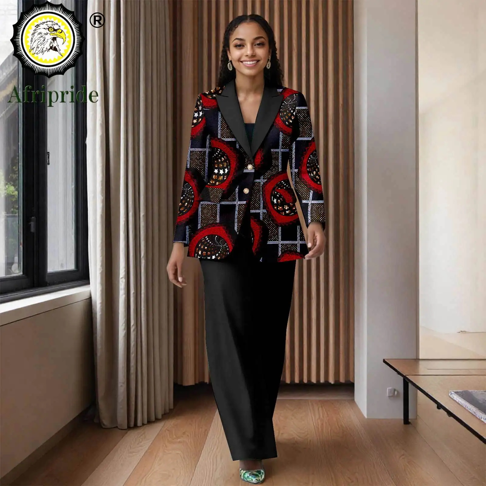 African Clothes for Women Two Button Blazer and High Waist Pants 2 Piece Set Print Outfits Business Suit for Lady 2626018