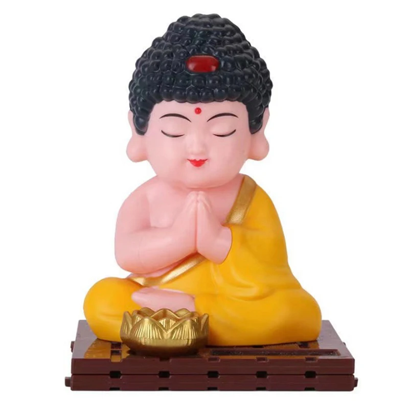 1pc Feng Shui Solar Nodding Buddha Statue Mascot Home Car Interior Decoration Lucky Tathagata resin Crafts Decorative