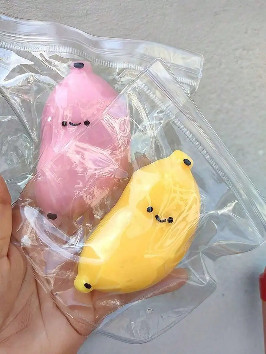Kawaii Banana Squishy Toy, 1pc Glitter Crystal Slow Rising Stress Relief Squeeze Fidget - Detail 1
