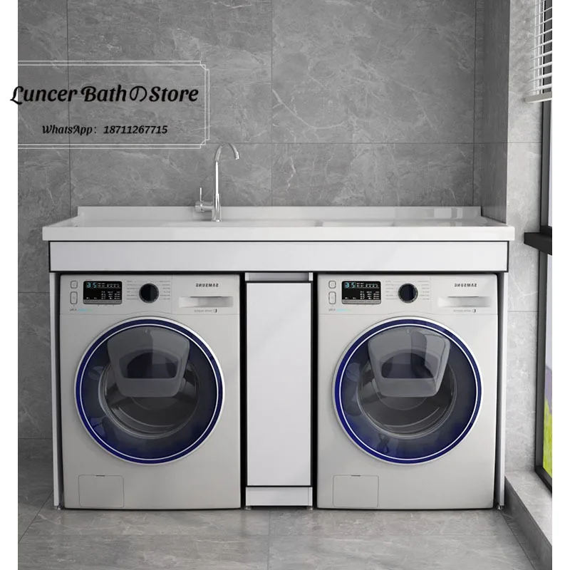 Dual-position laundry cabinet dryer combination with rubbing board laundry pool space aluminum balcony integrated cabinet