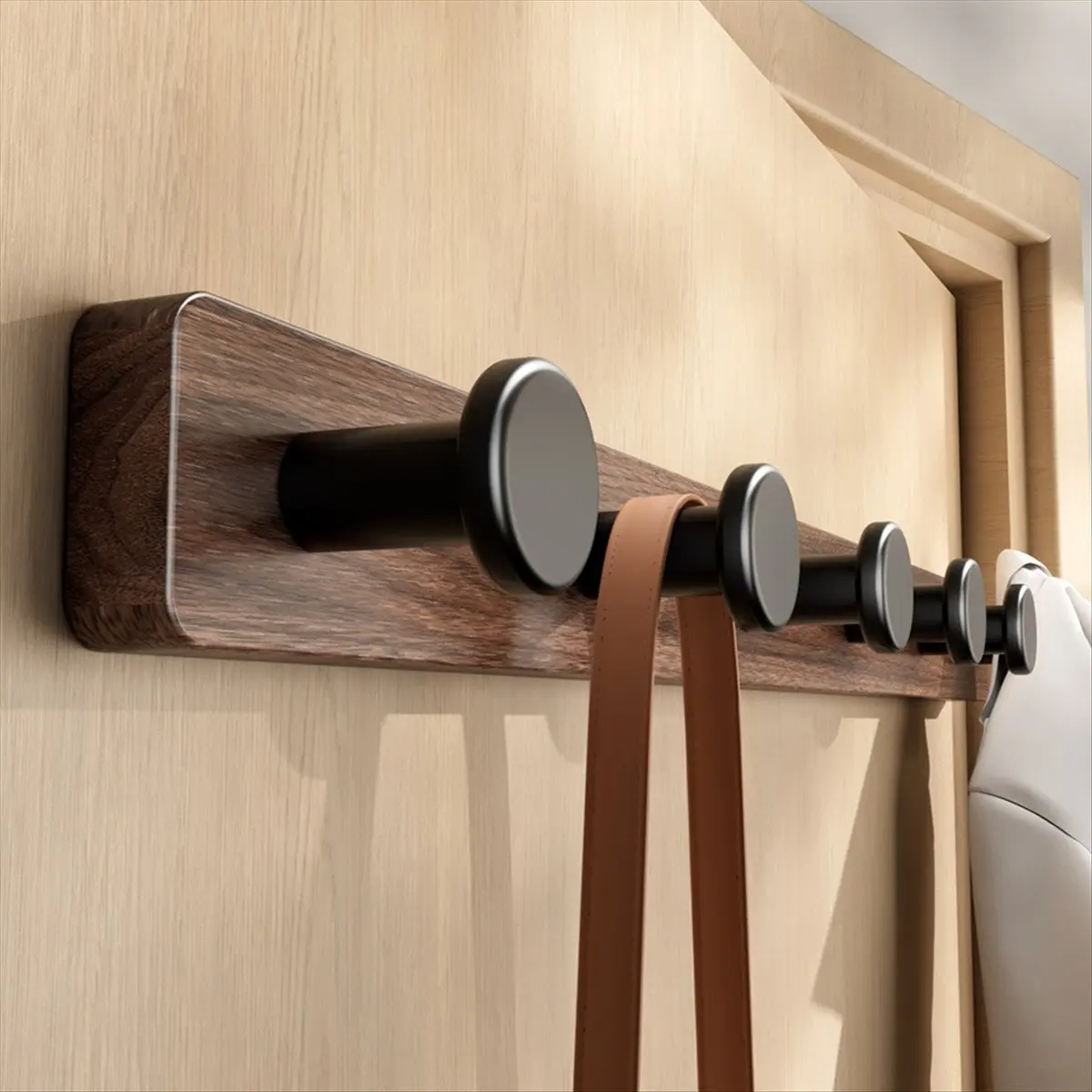 Walnut Solid Wood Space Aluminum No-Drill Black Walnut Coat Hooks for Hallway Hanging, Hat Hooks, Bathroom Hangers.