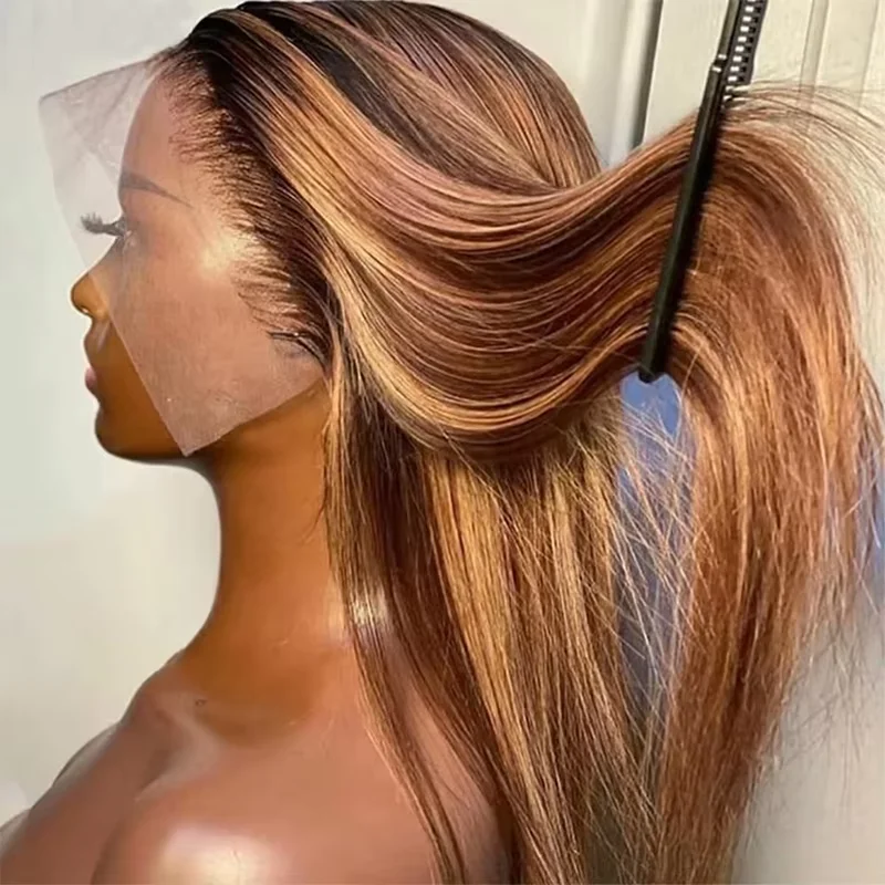 220 Density Highlight Wig 360 Bone Straight Full Lace Front Human Hair Wigs 30 40 Inch Colored Ombre Raw 13x6 Lace Frontal Wig image 2