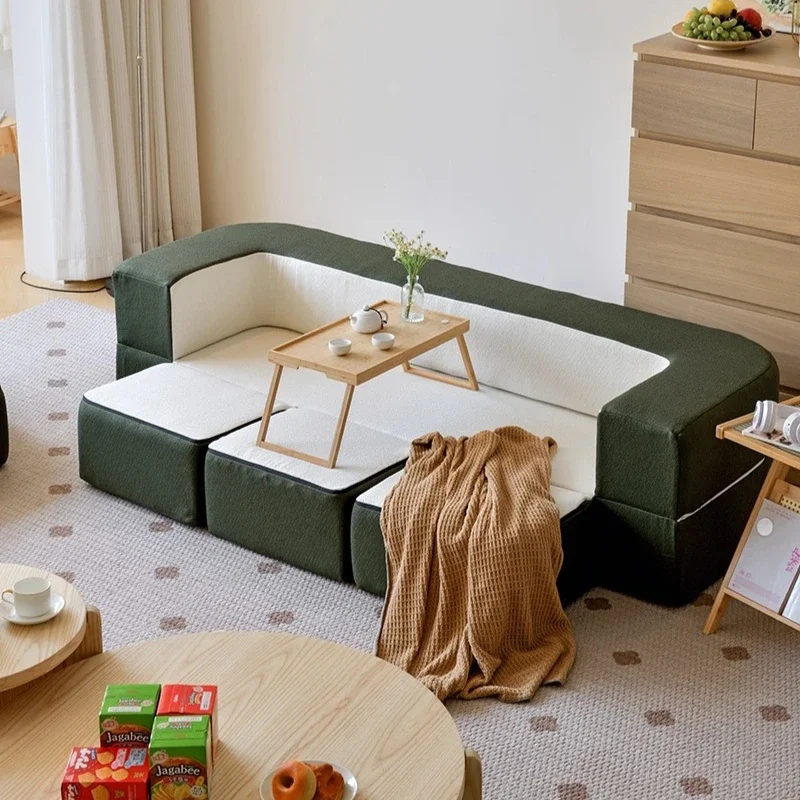 Folding sofa bed dual-purpose high-end tofu cubes parent-child reading removable and washable fabric three-person small