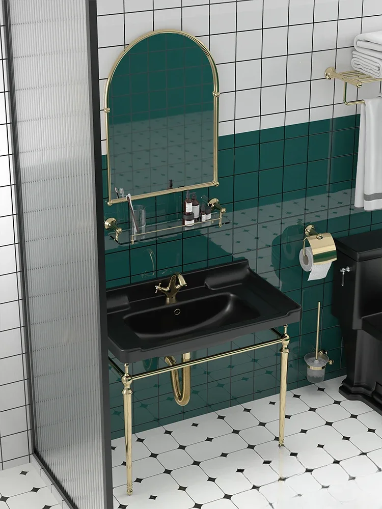 

Simple floor-to-ceiling washbasin Gold copper bracket Washbasin Bathroom cabinet Ceramic basin