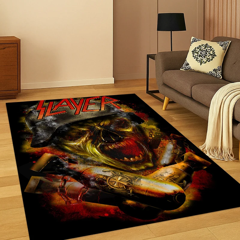 3D Slayer Heavy Metal Rcck Band Sign Carpet Rug for Bedroom Living Room Sofa Doormat Home Decor,Kid Game Area Rug Non-slip