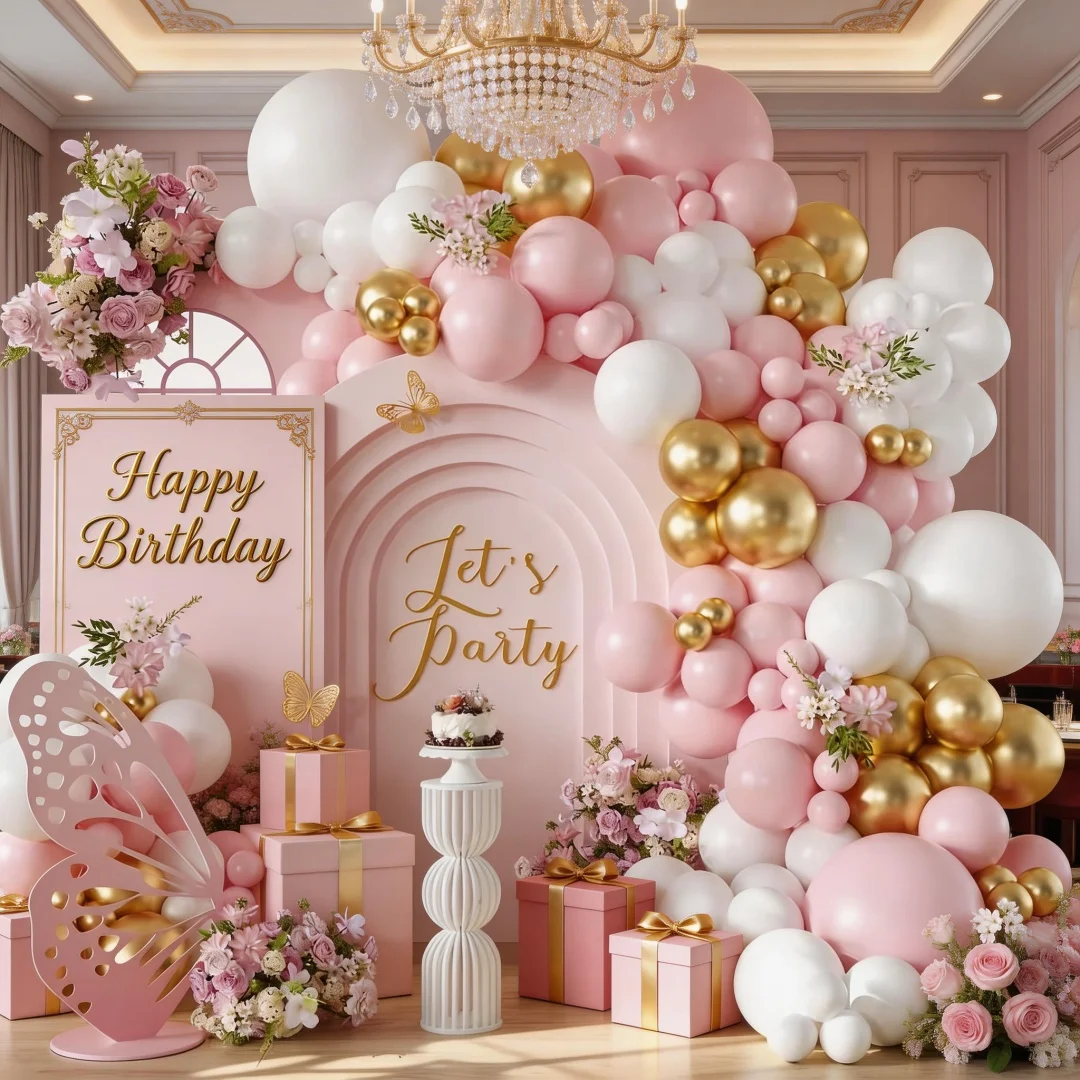 [Rosa Ballonbogen] 121-teiliges Elegantes Rosa und Weißes Ballonbogen-Set |     Geeignet für Geburtstage, Kinderfeste, Hochzeitsdekorationen, Muttertag, Jubiläumsfeiern, Luftballons |     Elastizität