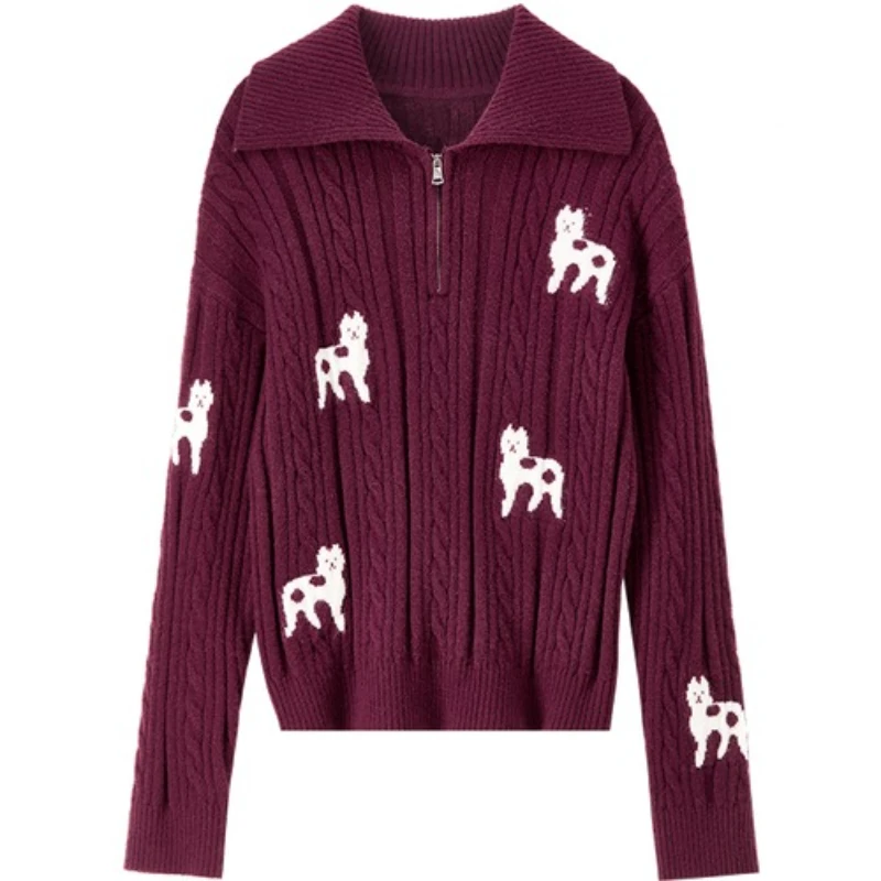 SENTUBILA Maglioni da donna Colletto rovesciato Maglione lavorato a maglia con mezza zip 2025 Autunno Inverno Pullover a maniche lunghe vestibilità ampia W53EH3378